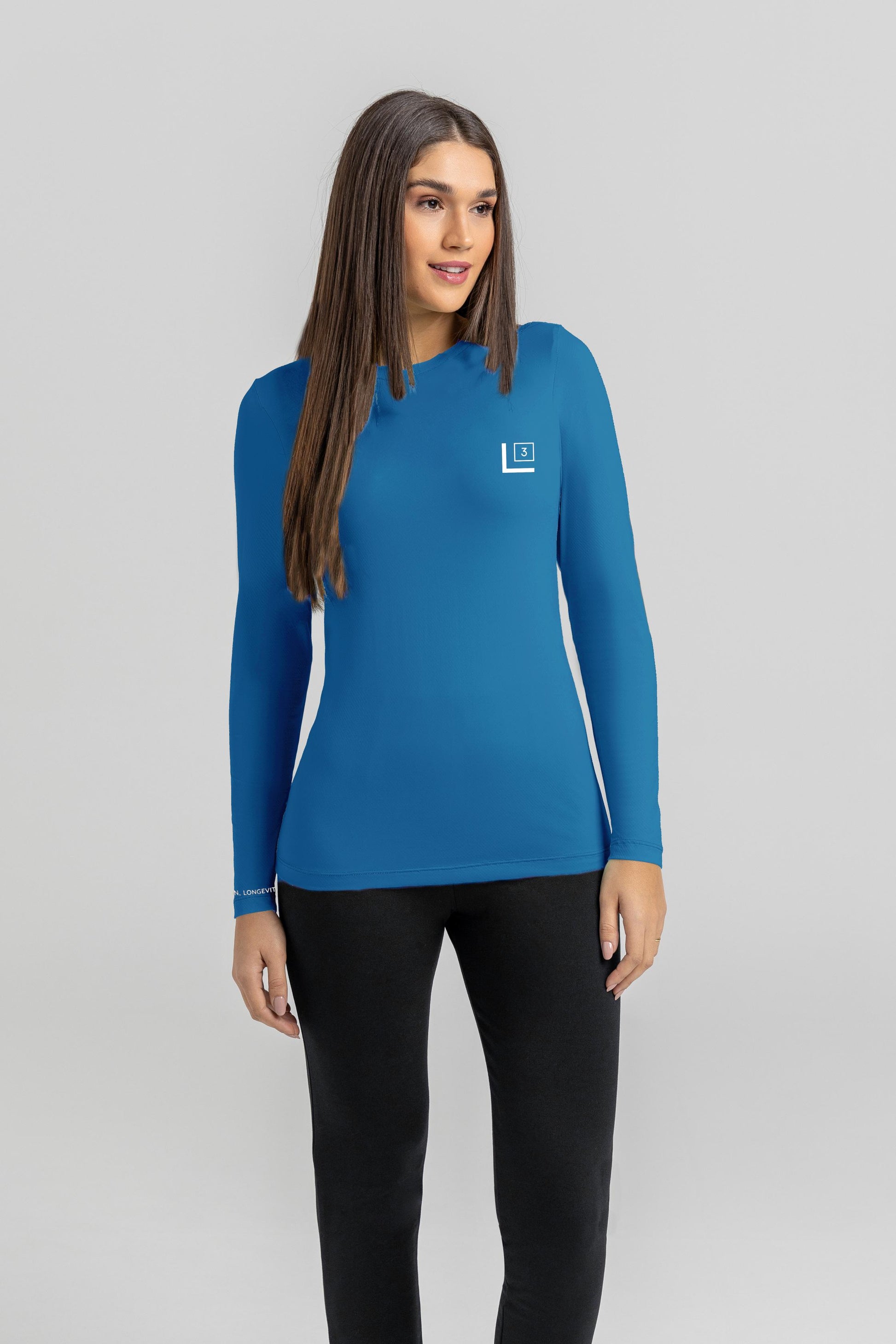 Women's Long Sleeve Performance Wear UV 50 Aqua Blue L Cubed Lifestyle