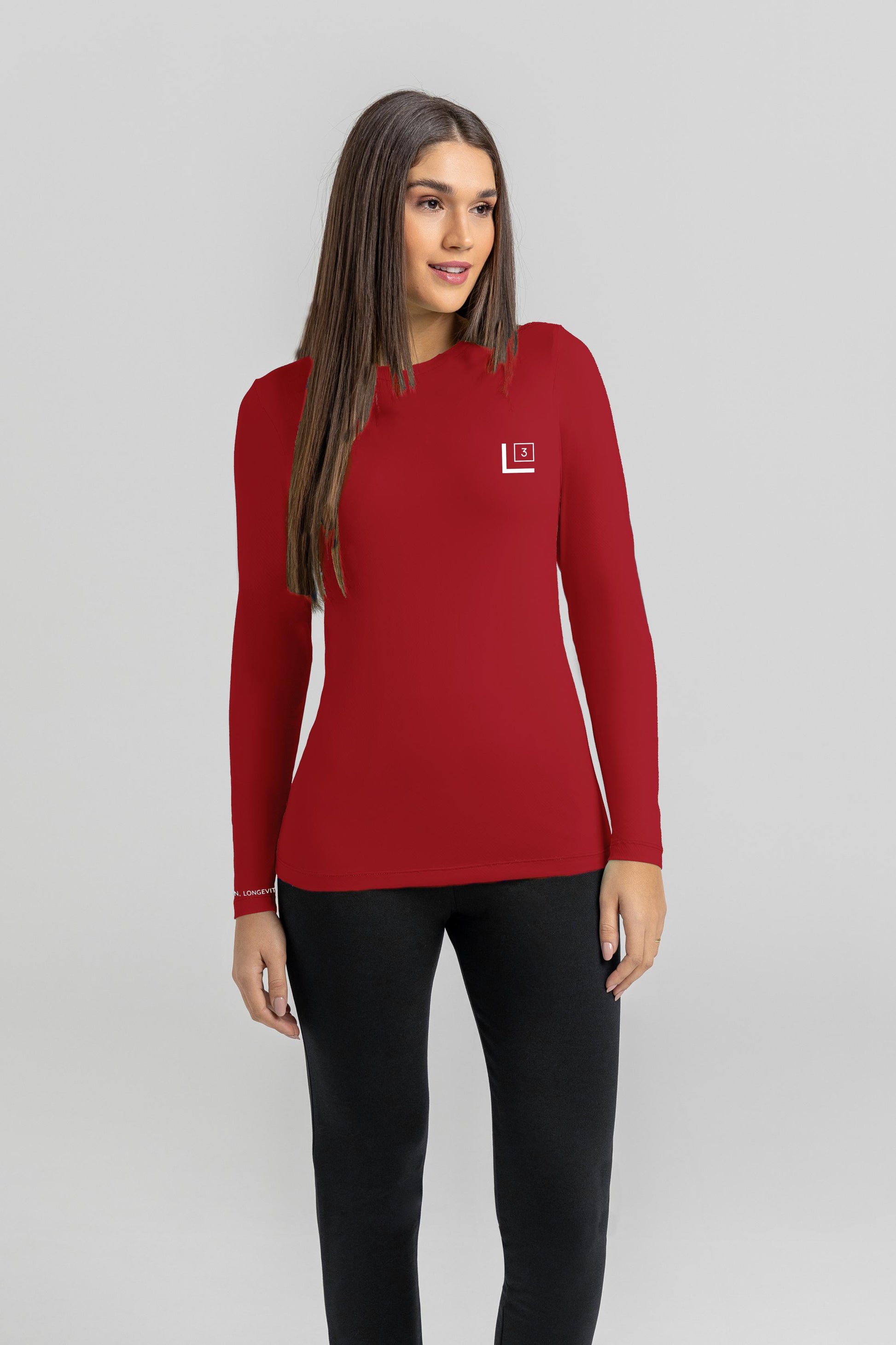 Women's Long Sleeve Performance Wear UV 50 Red L Cubed Lifestyle