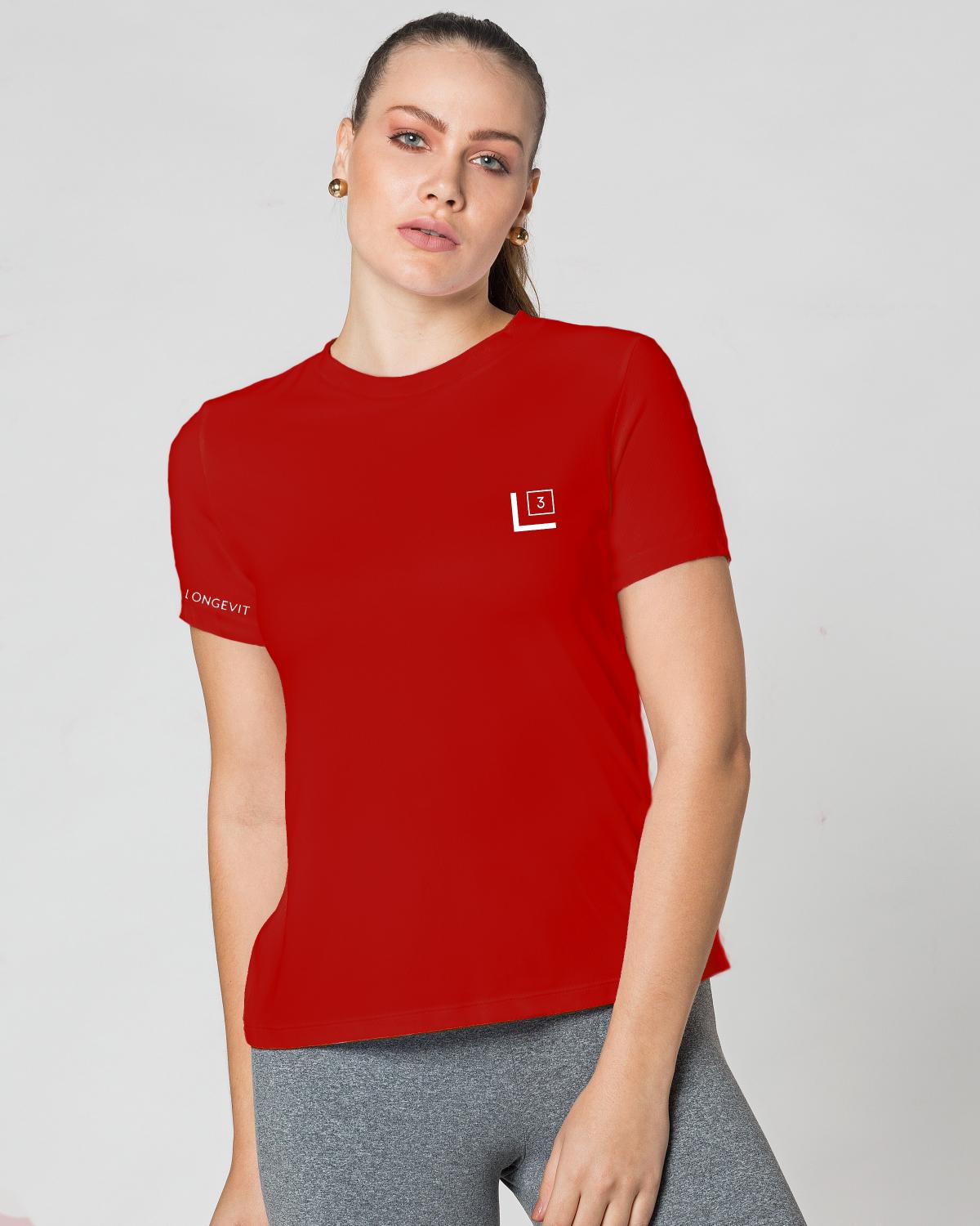 Women's Short Sleeve Performance Wear UV 50 Red L Cubed Lifestyle